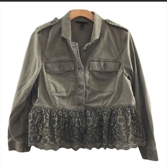Lane Bryant Olive Green Peplum Lace Jacket Womens 26 Button Front - Picture 2 of 6